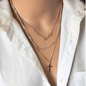 Cross Infinity Layered Gold Necklace with 3 Layers